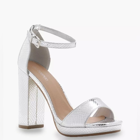 Boohoo Wide Width Snake Metallic Platform Heels, Metallic, US9 (UK7) NWOTs - Picture 14 of 16
